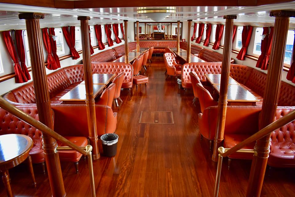 Inside the steam boat at Lake Como, Italy.