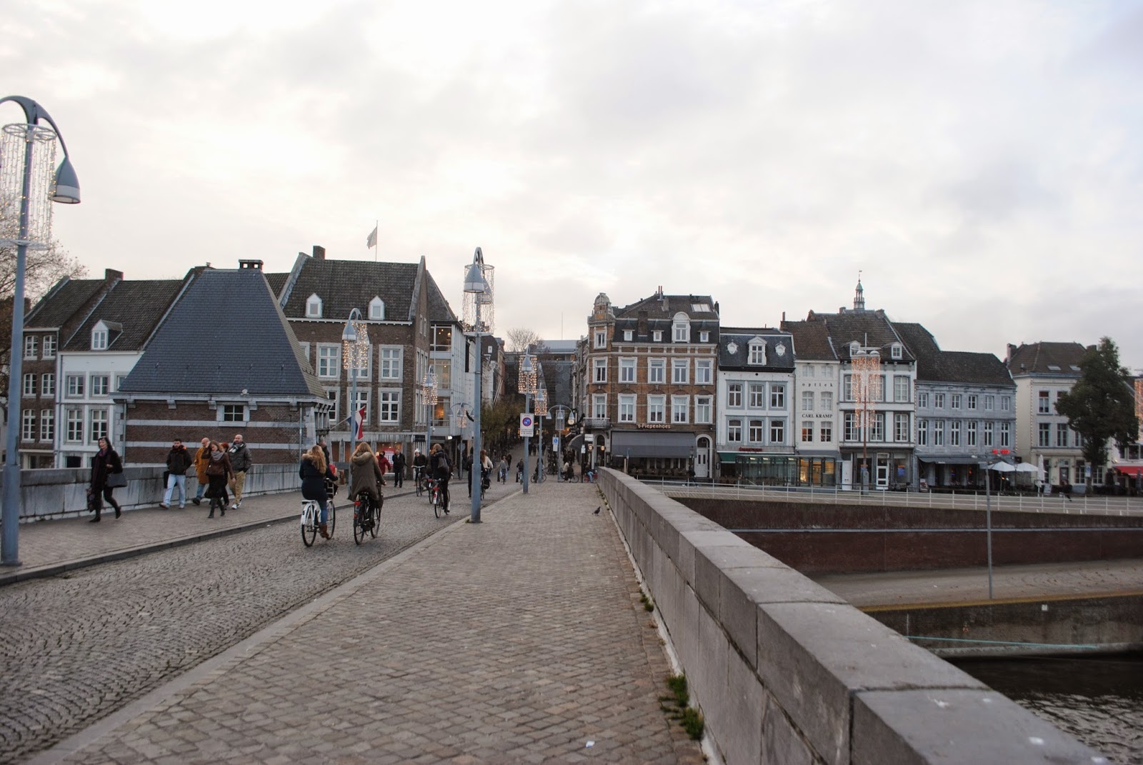 Bridge and buildings in Maastricht, the Netherlands.