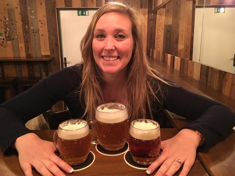 Erinn enjoying Czech beer