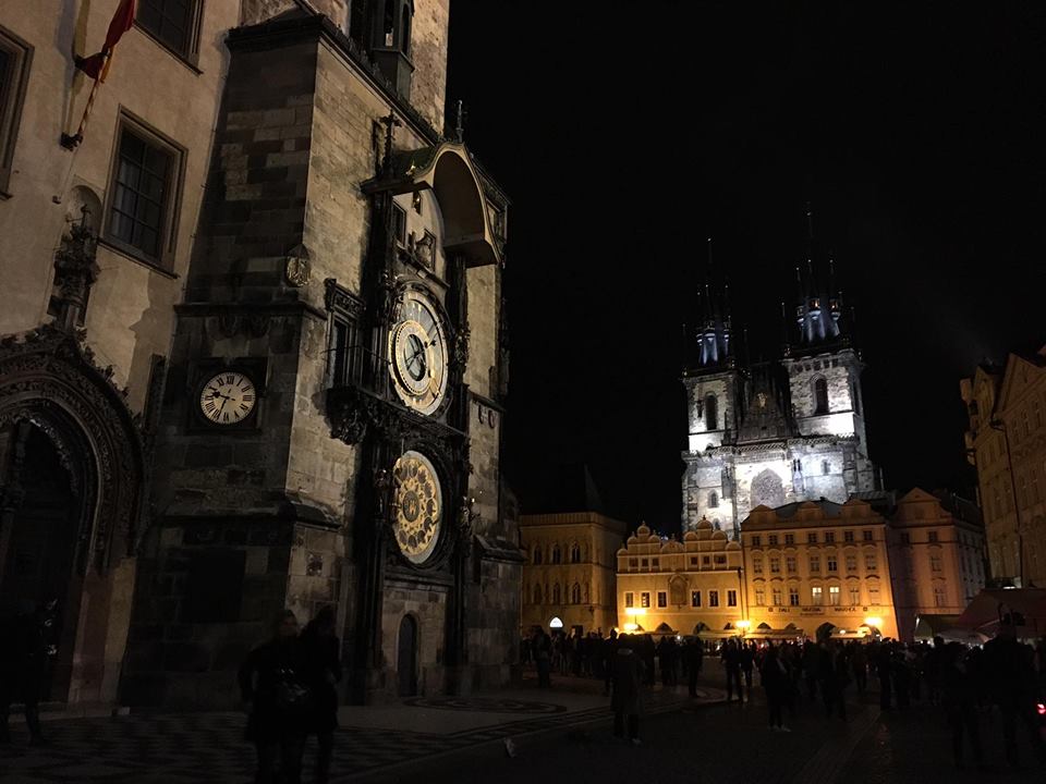 Prague Old Town at night.