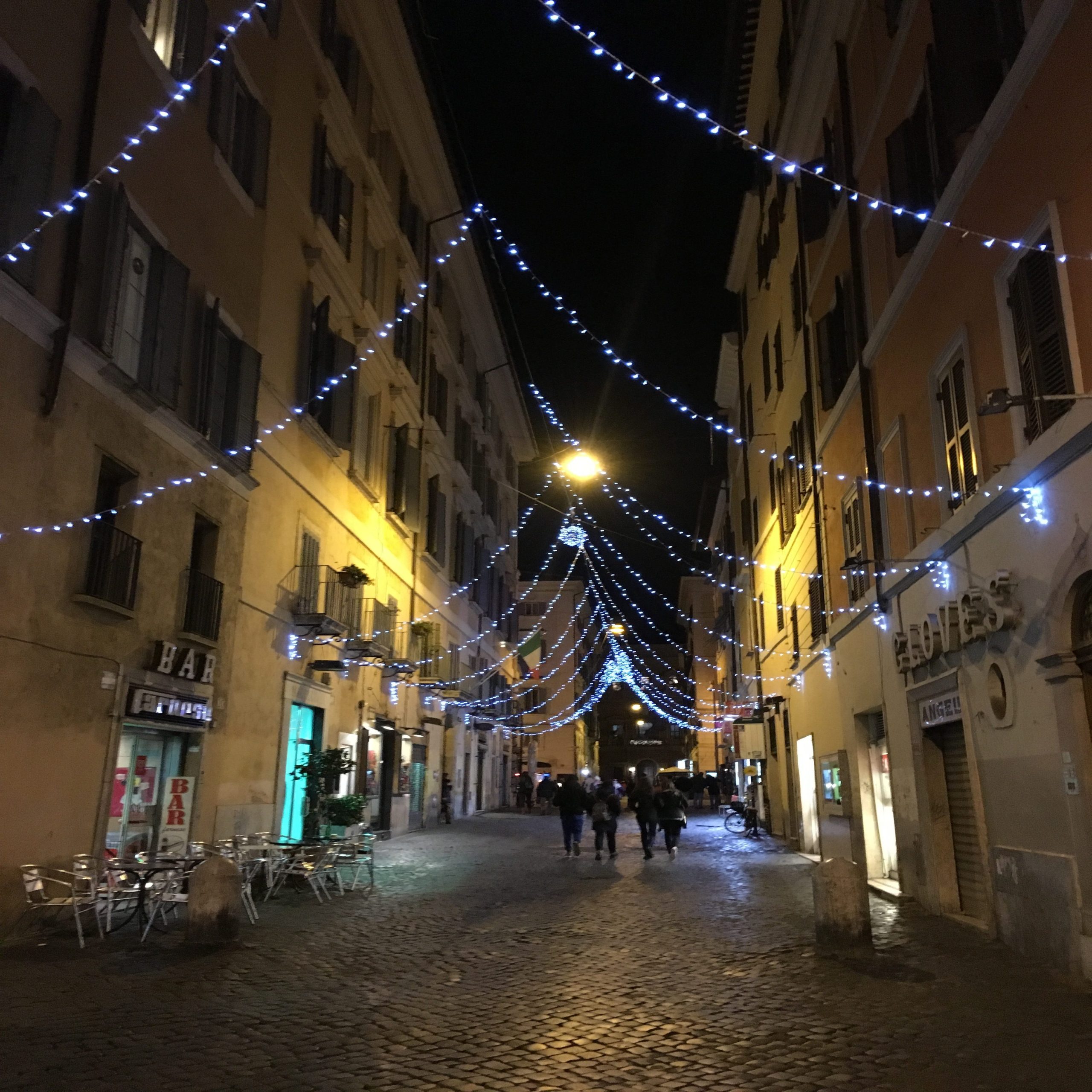 Lit up streets in Rome.