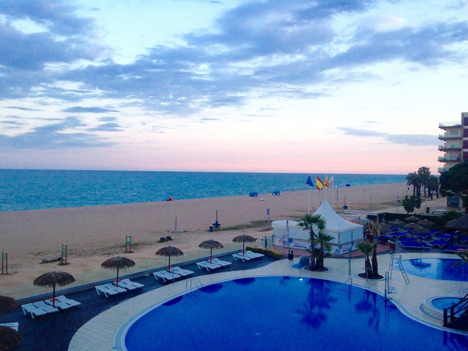 Sunset skies from the hotel balcony.