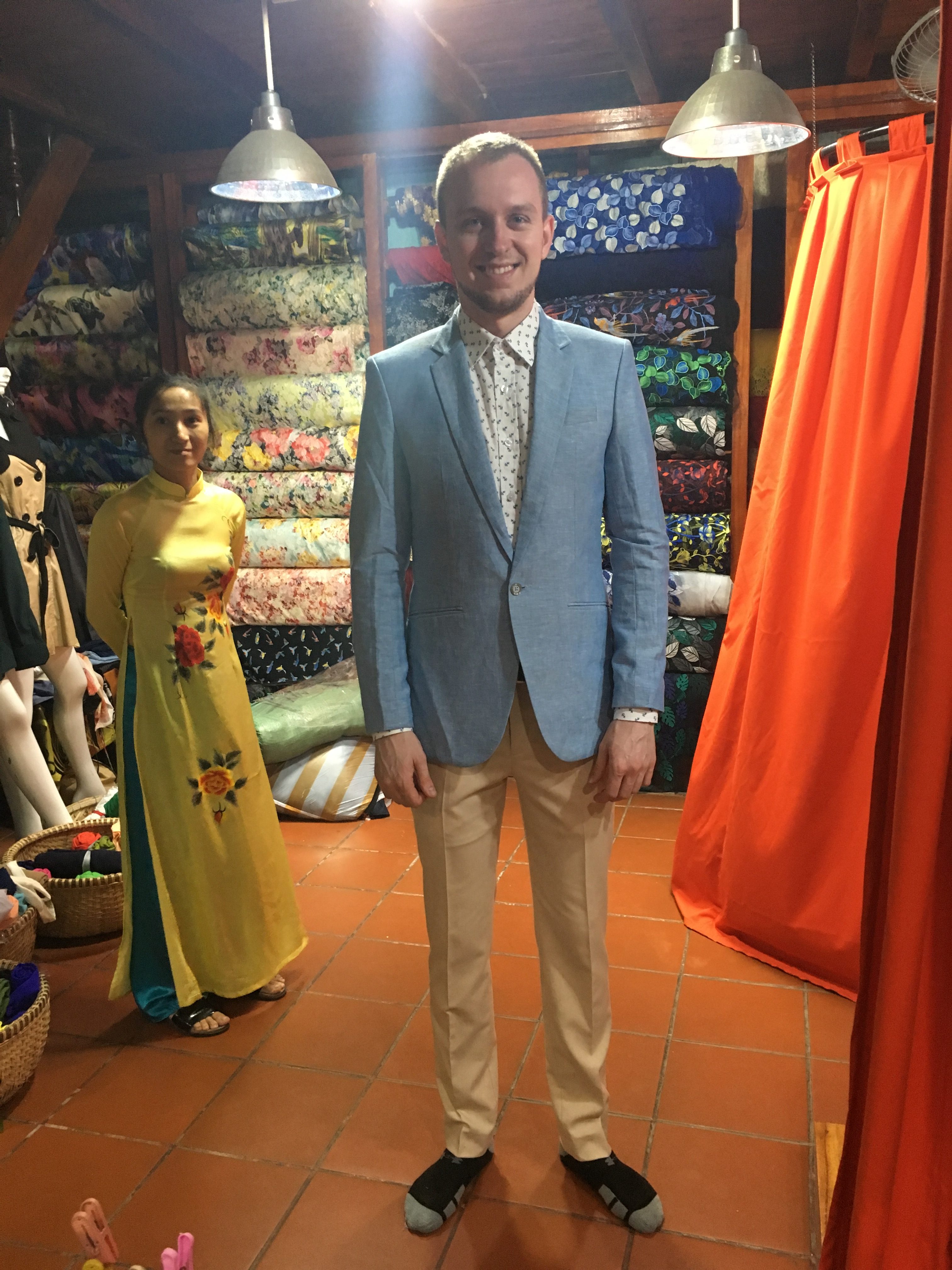 Ben in his custom-made outfit in Hoi An, Vietnam.