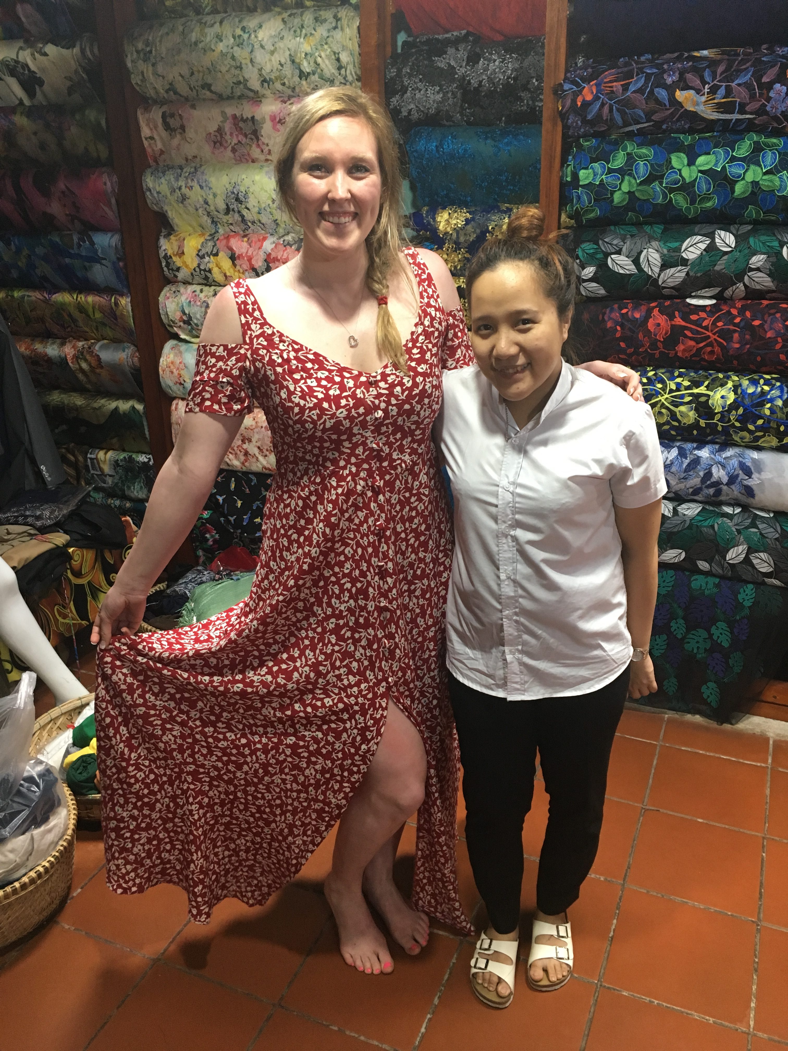 Erinn and the tailor at MAYA in Hoi An, Vietnam.