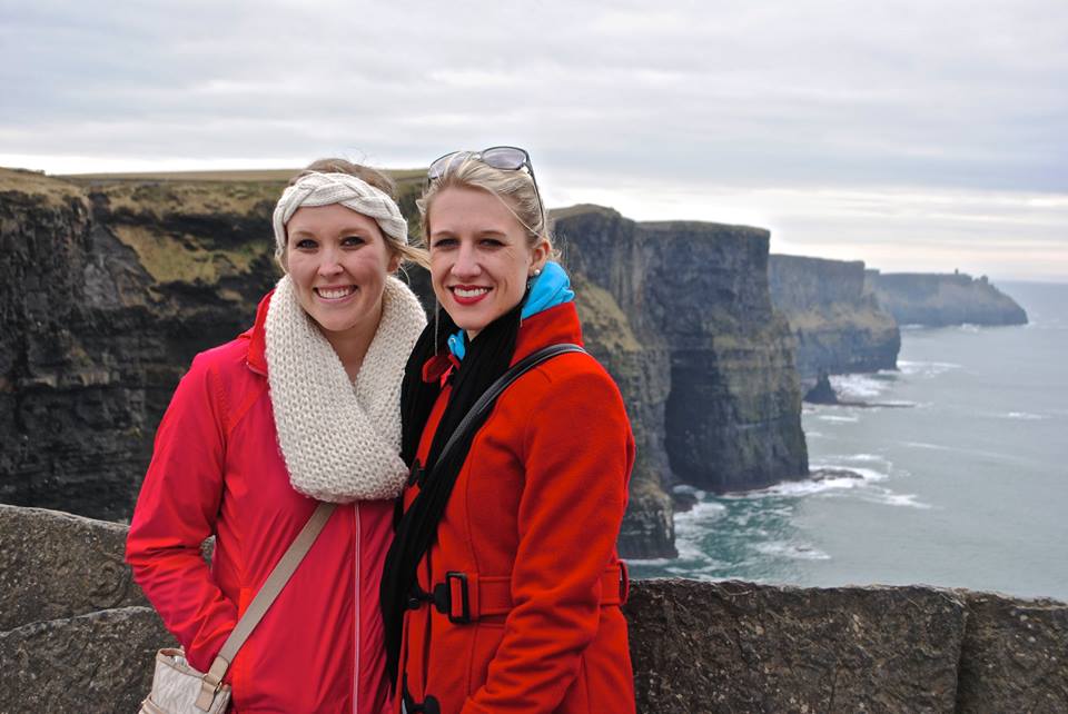 Erinn and Olivia at the Cliffs of Moher.