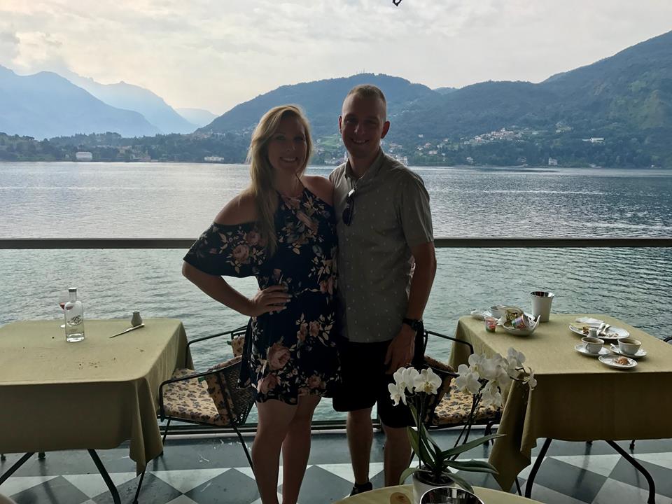 Erinn and Ben in the dining room at the Grand Hotel Cadenabbia, Lake Como, Italy.