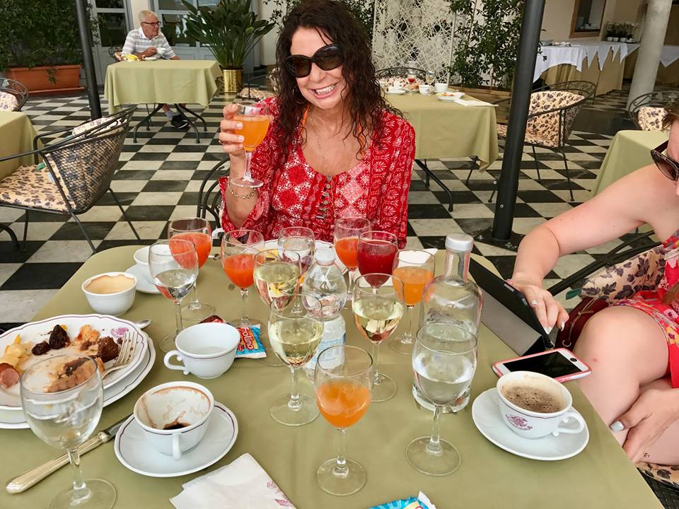 Enjoying bottomless mimosas at the Grand Hotel Cadenabbia in Lake Como, Italy.