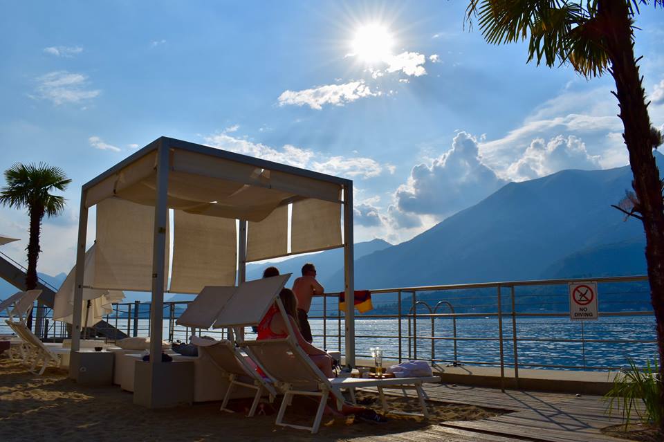 Cabana at Lido di Bellagio, Lake Como, Italy.