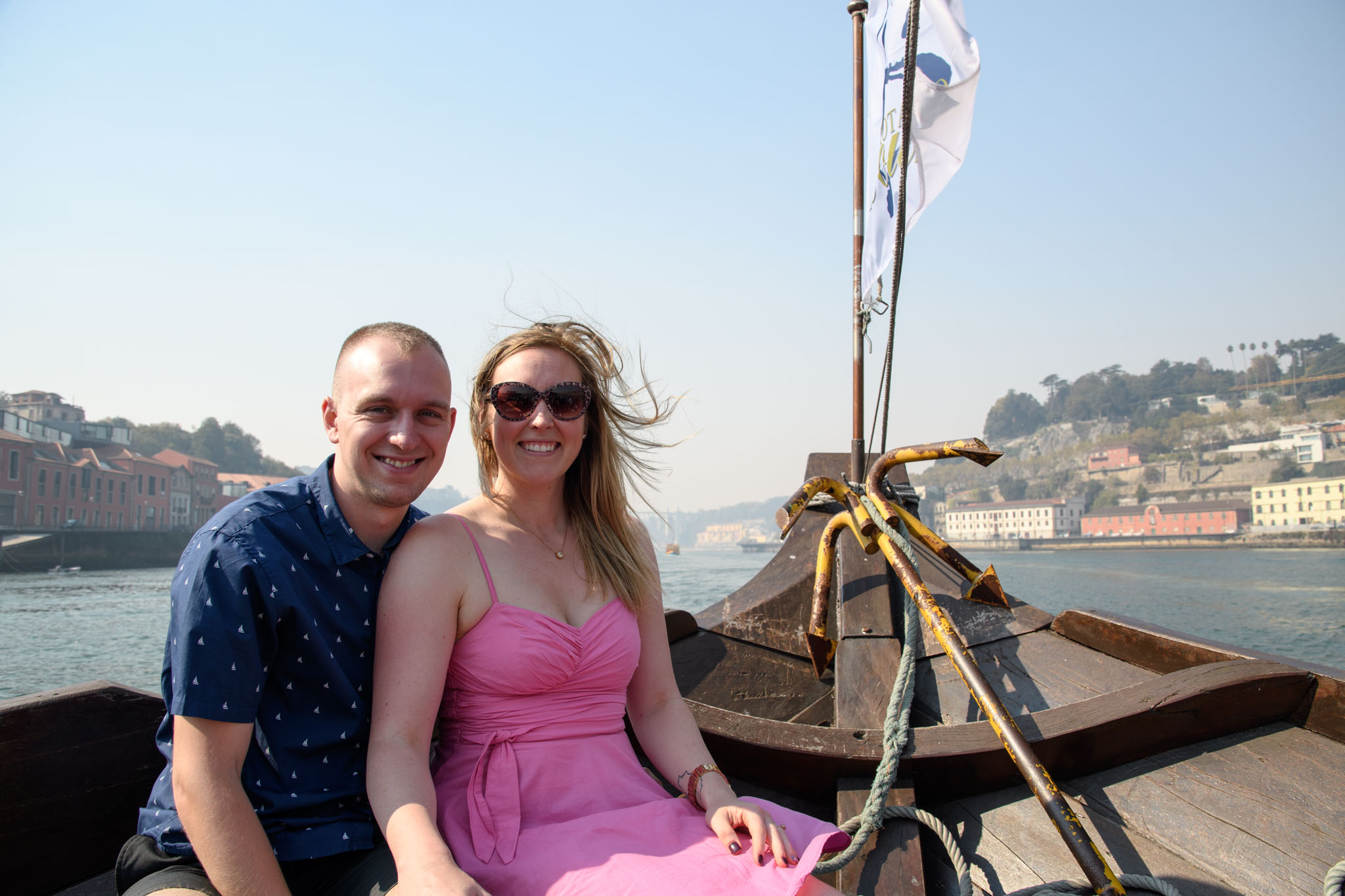 Ben and Erinn on the Six Bridges boat tour in Porto, Portugal.