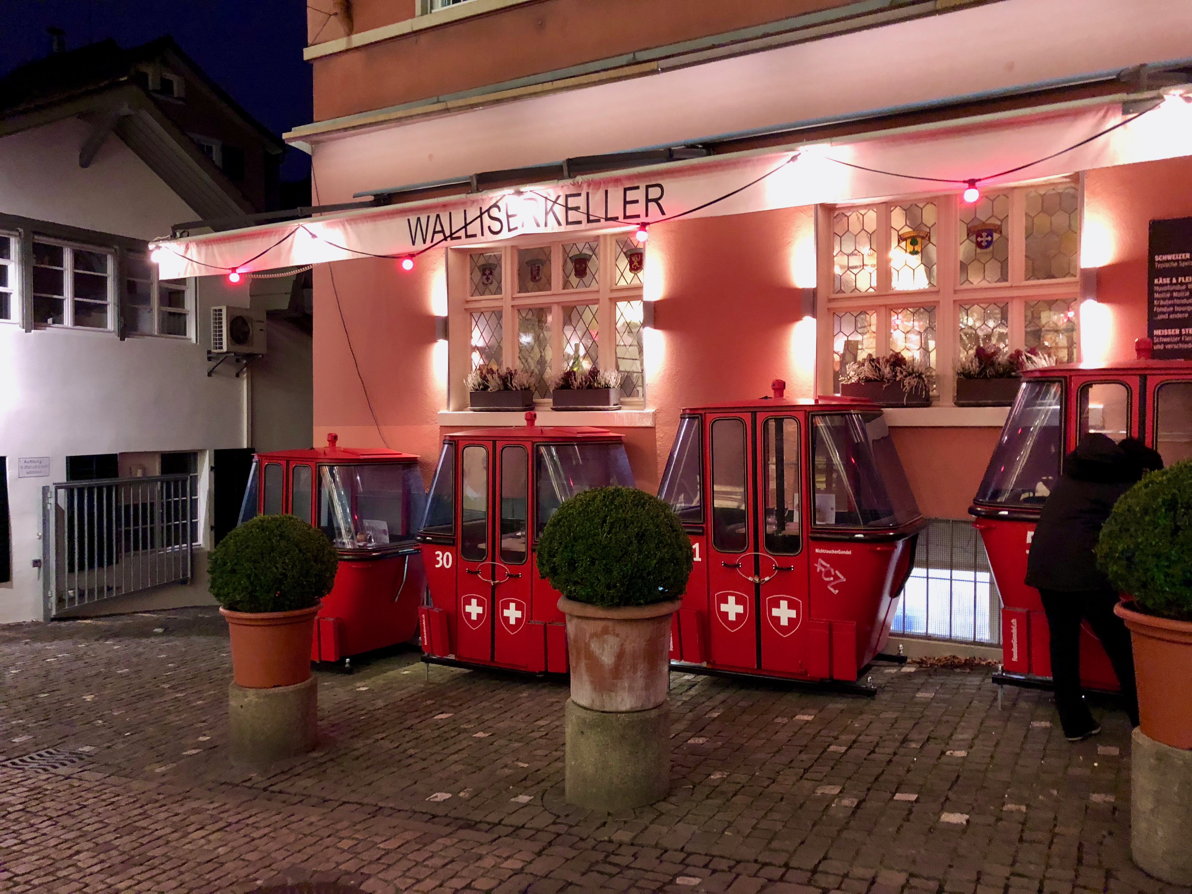 The gondolas in front of Walliser-Keller in Zurich, Switzerland.