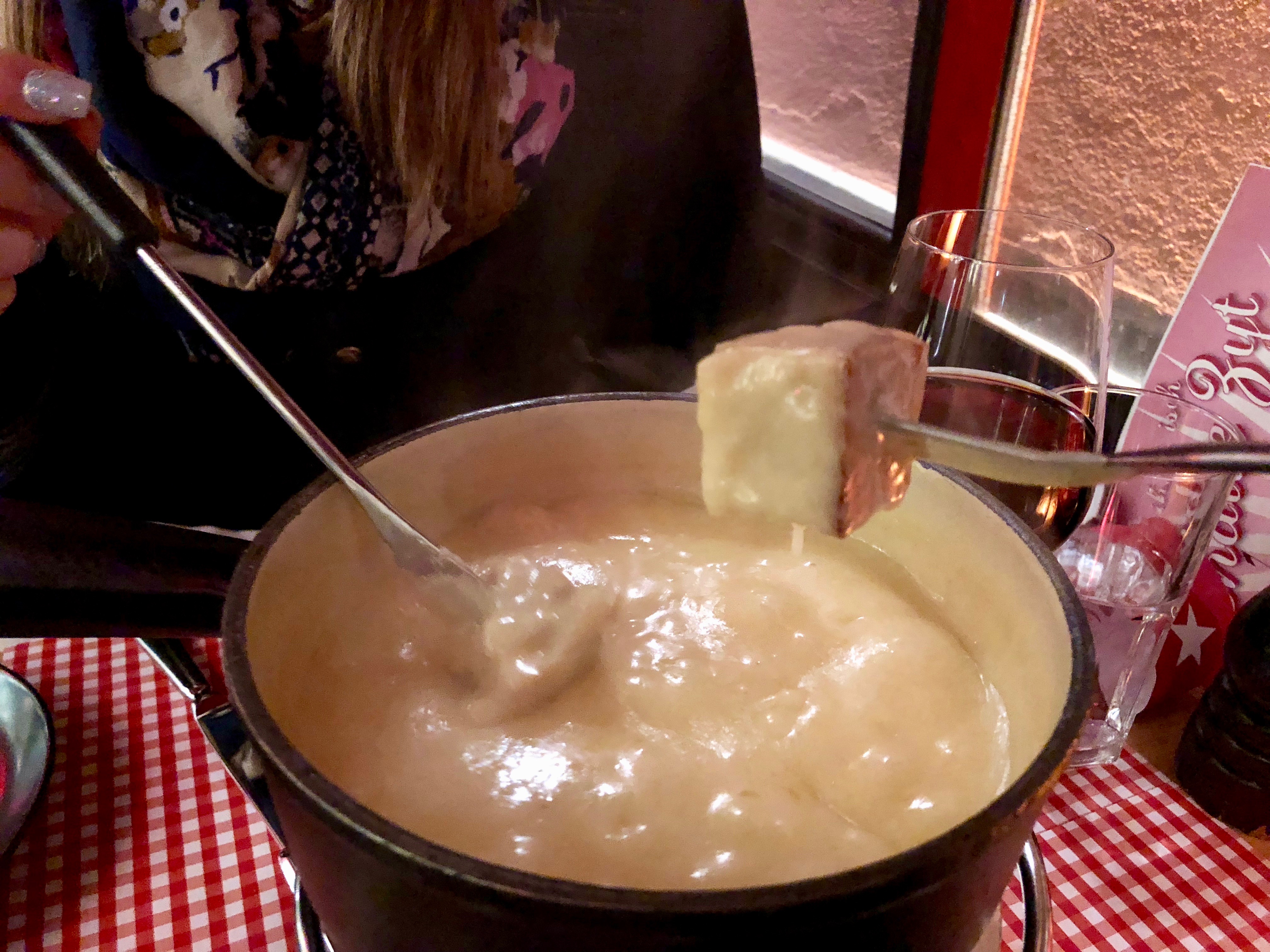A delicious pot of fondue in Zurich, Switzerland.