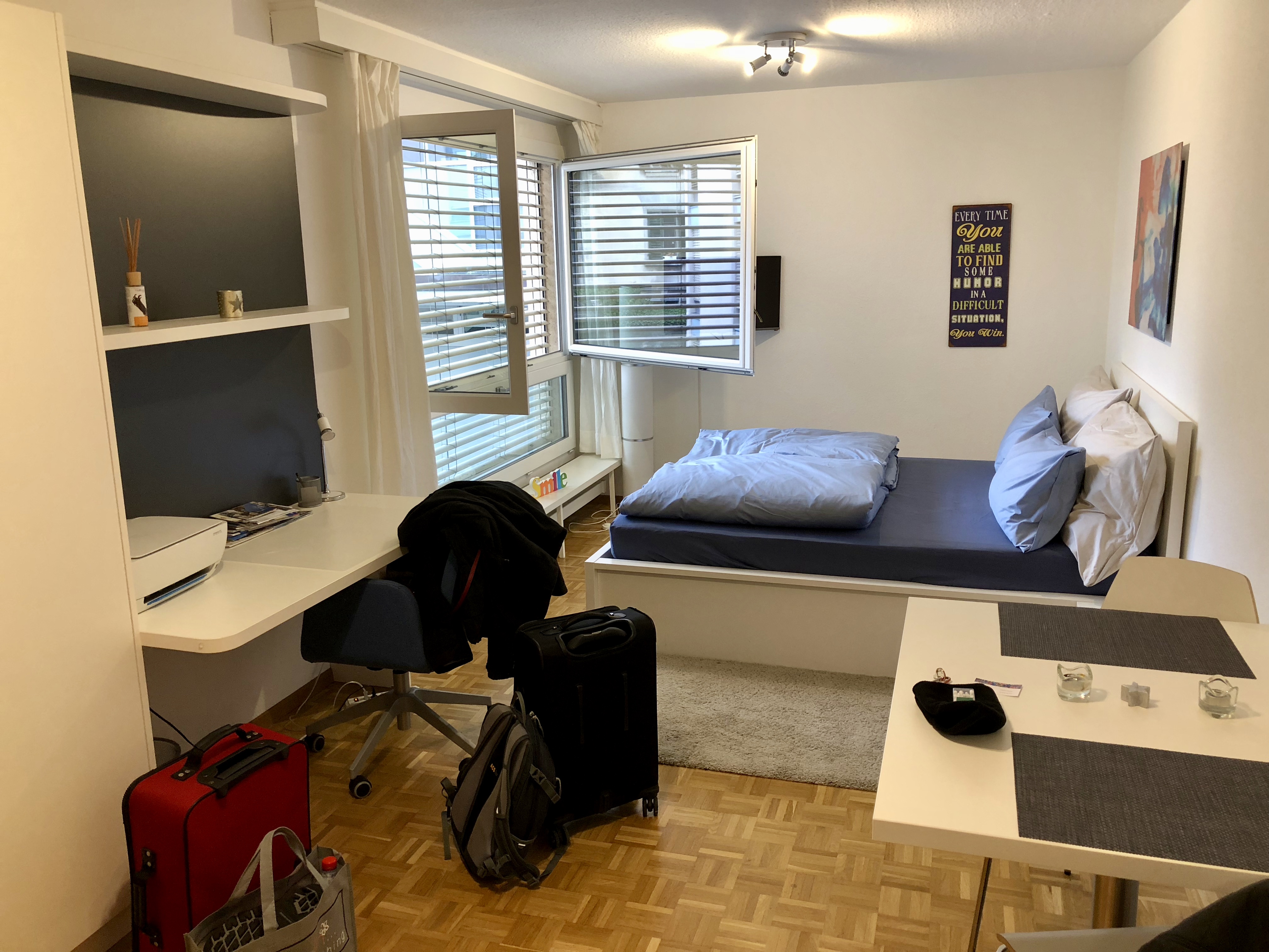 A picture of our studio apartment rental in Zurich, Switzerland.
