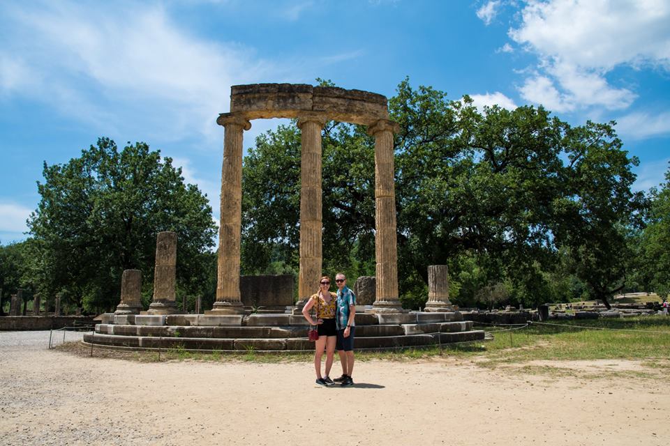 Erinn and Ben in front of an ancient altar in Olympia, Greece.