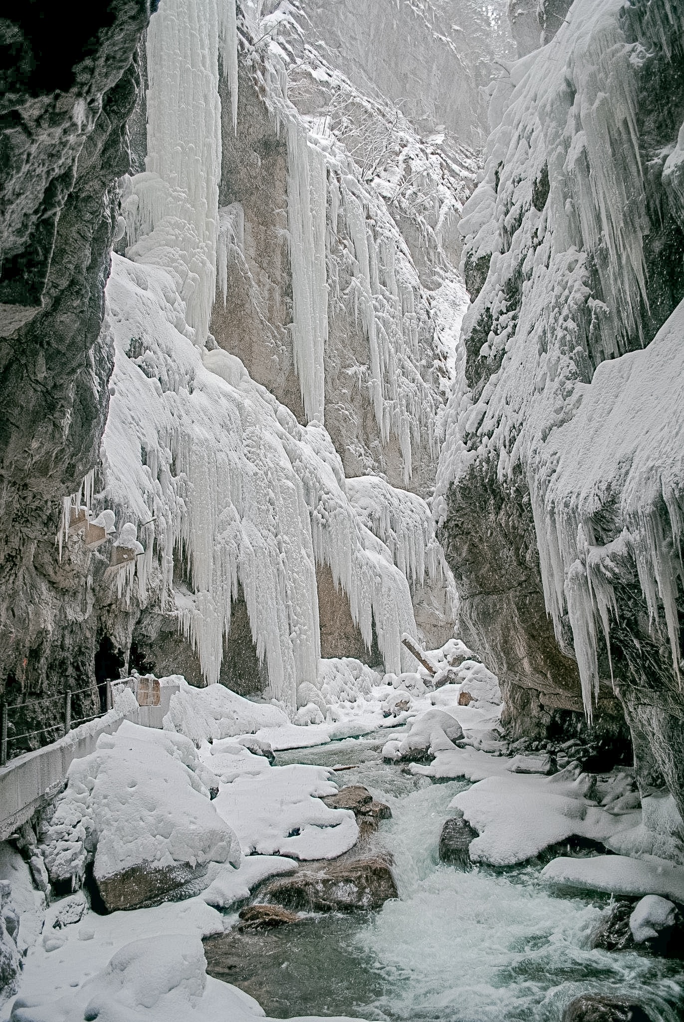 Partnachklamm gorge in Garmisch-Partenkirchen, Bavaria, in winter.
