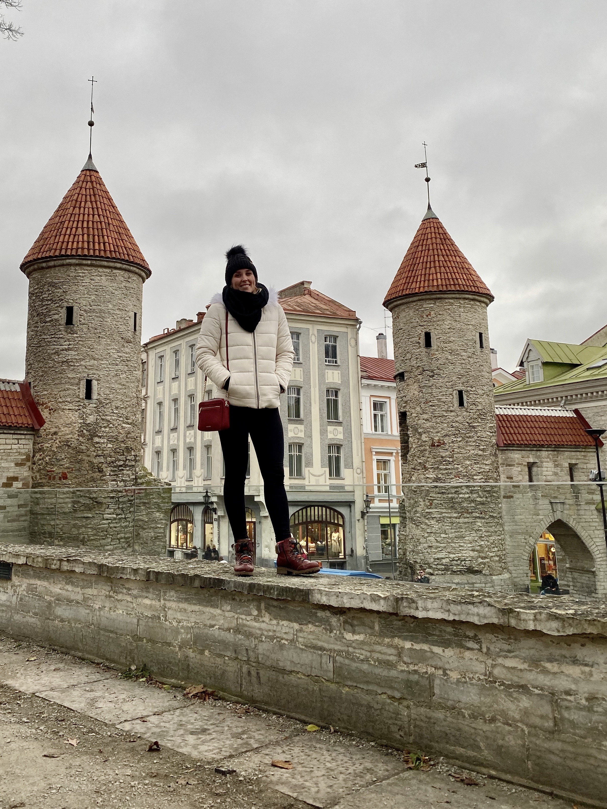 Erinn standing in front of Viru Gate, the old entrance to Tallinn, Estonia. 