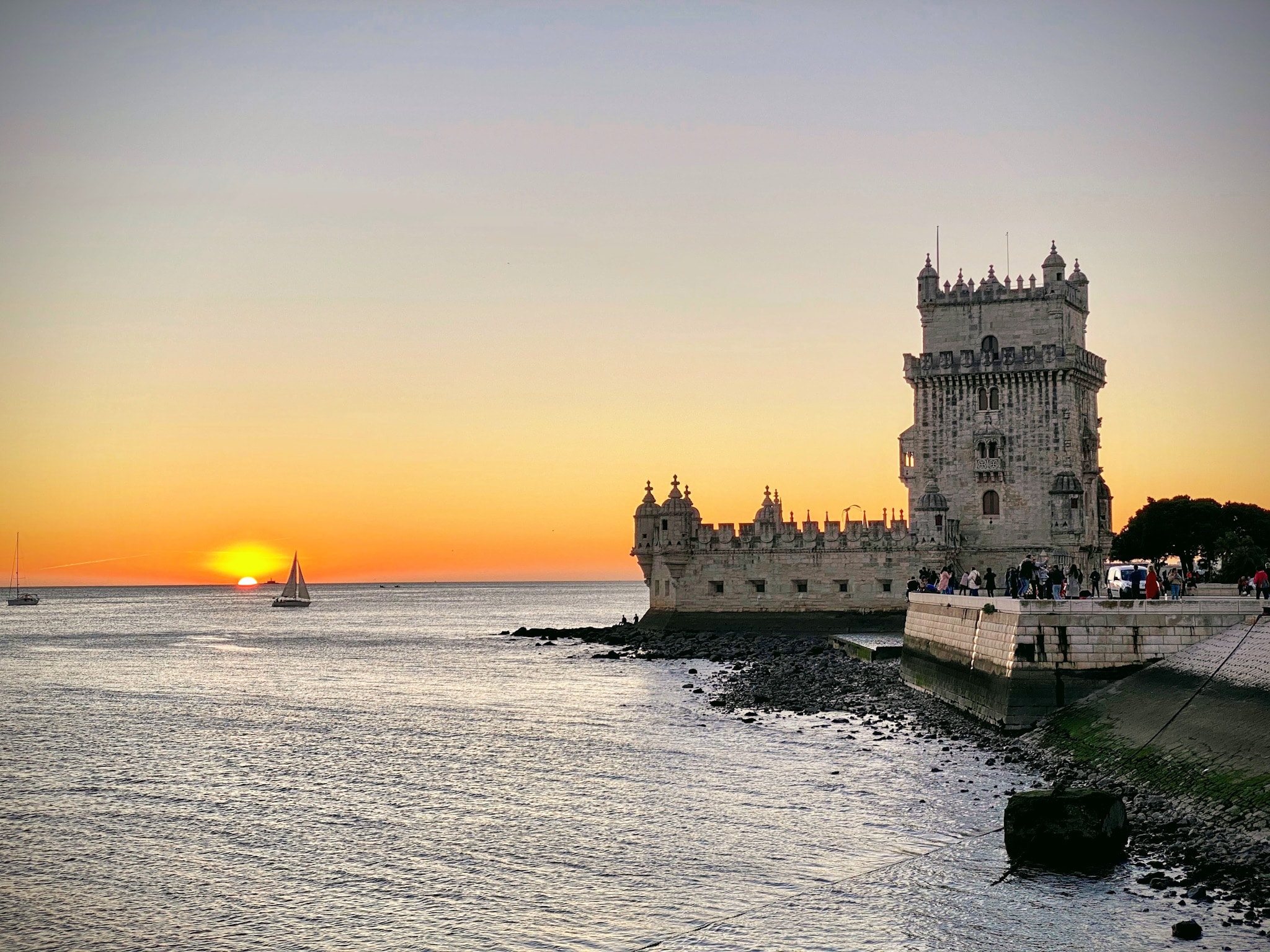 Belém Tower at sunset.