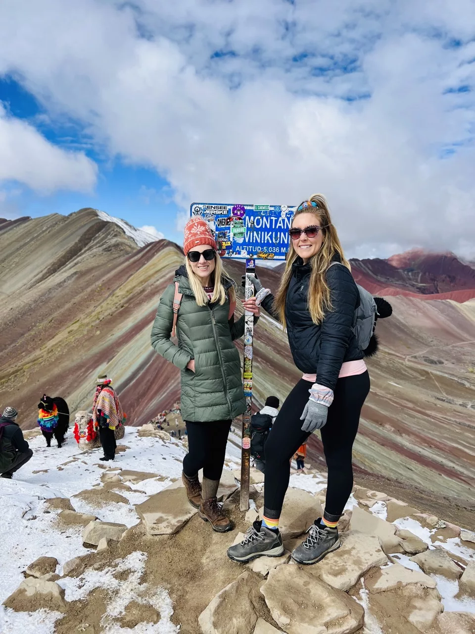 Olivia and Erinn at the summit of Rainbow Mountain